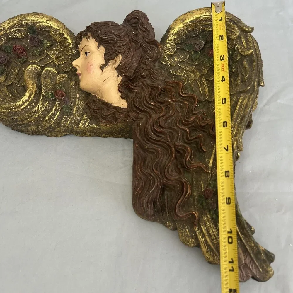 Vintage Angel Cherub Corner Door Mount Wall Decor Golden Gilt Holiday Religious